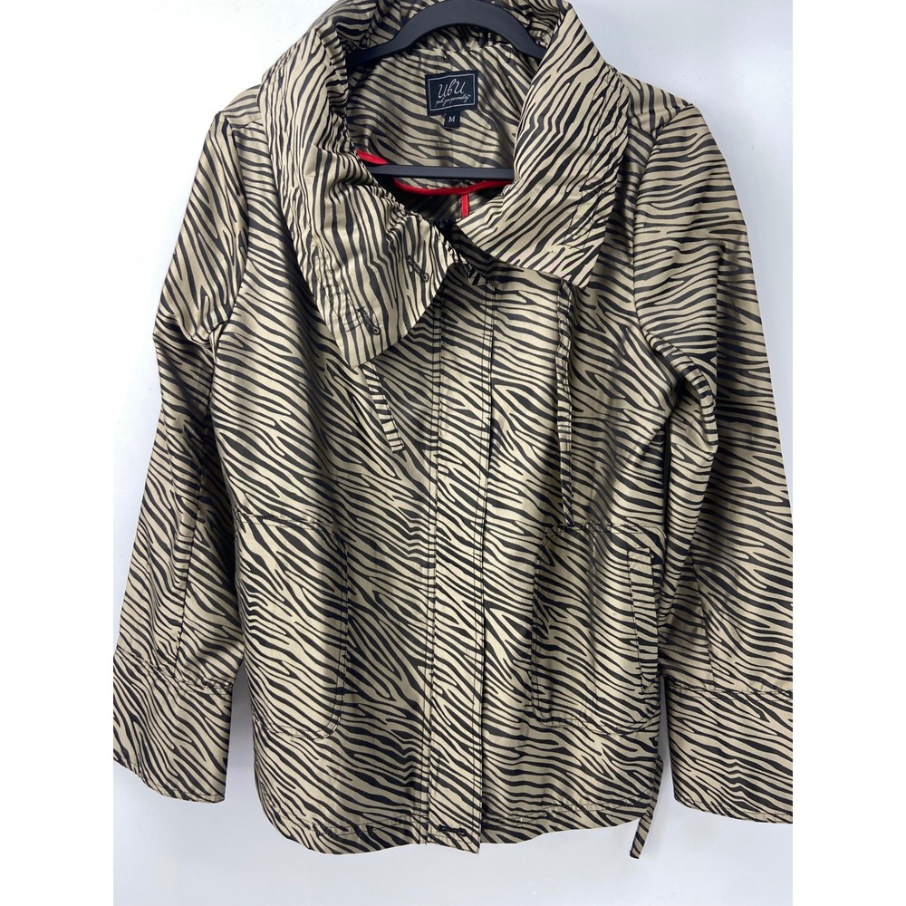 UBU Jacket Women Medium Brown Zebra Safari Mob Wife Animal Print Lightweight Art